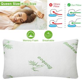 Bamboo Memory Foam Pillow Hypoallergenic Bed Pillow For Head Neck Rest Sleeping Shredded Pillow With Washable Cover [Queen Size]