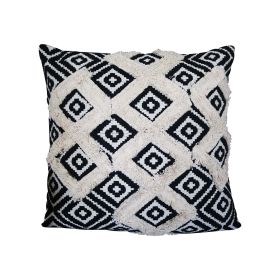 18 x 18 Handcrafted Square Jacquard Soft Cotton Accent Throw Pillow; Diamond Pattern; White; Black