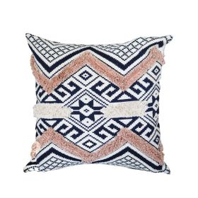 18 x 18 Handcrafted Square Jacquard Cotton Accent Throw Pillow; Geometric Tribal Pattern; White; Black; Beige