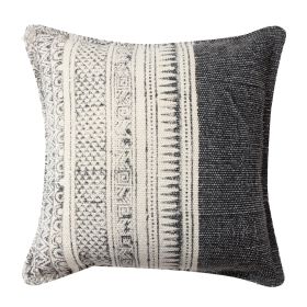 18 x 18 Square Handwoven Accent Throw Pillow; Polycotton Dhurrie; Kilim Pattern; White; Gray