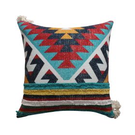 24 x 24 Square Handwoven Cotton Dhurrie Accent Throw Pillow; Aztec Kilim Pattern; Tassels; Multicolor