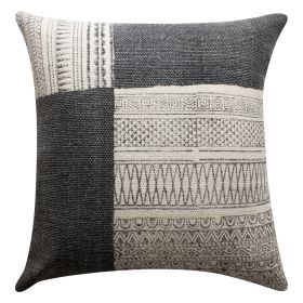 Dae 24 x 24 Square Handwoven Accent Throw Pillow; Cotton Dhurrie; Classic Kilim Pattern; Gray; Off White