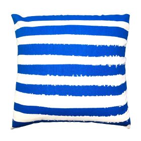 20 x 20 Modern Square Cotton Accent Throw Pillow; Screen Printed Stripes Pattern; Blue; White