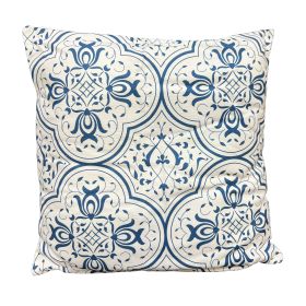 17 x 17 Inch Decorative Square Cotton Accent Throw Pillow with Classic Damask Print; Blue and White
