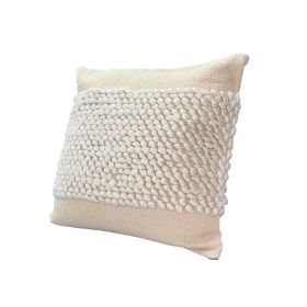 20 x 20 Square Cotton Accent Throw Pillow; Soft Banded Braided Patchwork; White; Cream