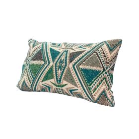 12 x 20 Modern Accent Pillow; Soft Cotton Cover With Filler; Geometric Design; Teal Blue; Beige; Gray