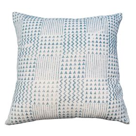 18 x 18 Handcrafted Square Cotton Accent Throw Pillow; Aztec Minimalistic Print; Blue; White