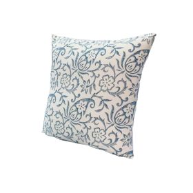 18 x 18 Square Accent Pillow; Paisley Floral Pattern; Soft Cotton Cover; Soft Polyester Filling; Blue; White