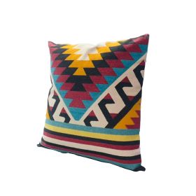 24 x 24 Square Cotton Accent Throw Pillow; Geometric Aztec Tribal Pattern; Multicolor