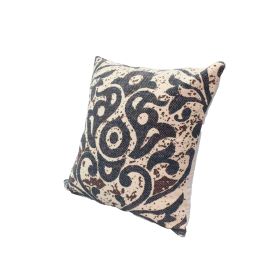 18 x 18 Square Accent Throw Pillow; Damask Print; Soft Polyester Filler; Cream; Blue