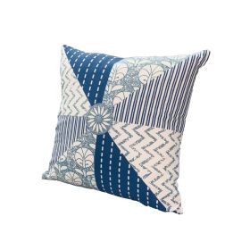 18 x 18 Square Accent Pillow; Geometric Pattern; Soft Cotton Cover; Polyester Filler; Blue; White