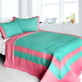 [Geek In The Pink] Cotton 3PC Vermicelli-Quilted Striped Printed Quilt Set (Full/Queen Size)