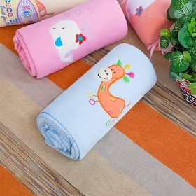 [Orange Giraffe - Blue] Embroidered Applique Coral Fleece Baby Throw Blanket (29.5 by 39.4 inches)