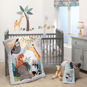 Mighty Jungle Animals 3-PieceGray Baby Nursery Crib Bedding Set
