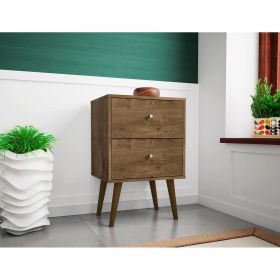 Manhattan Comfort Liberty Mid-Century Modern Nightstand 2.0 with 2 Full Extension Drawers in Rustic Brown