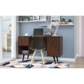 Manhattan Comfort Edgar 1-Drawer Mid-Century Office Desk in Dark Brown