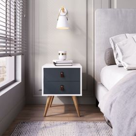 Manhattan Comfort Amber Nightstand with Faux Leather Handles in White and Blue