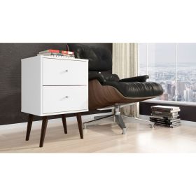 Manhattan Comfort Liberty Mid-Century Modern Nightstand 2.0 with 2 Full Extension Drawers in White with Solid Wood Legs