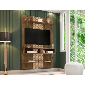 Manhattan Comfort Libra Long Floating 45.35 Wall Entertainment Center with Overhead Shelf in Rustic Brown and 3D Brown Prints