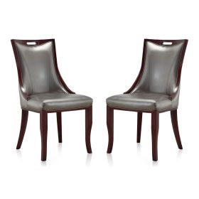 Manhattan Comfort Emperor Silver and Walnut Faux Leather Dining Chair (Set of Two)