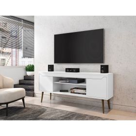 Manhattan Comfort Bradley 62.99 TV Stand White with 2 Media Shelves and 2 Storage Shelves in White with Solid Wood Legs