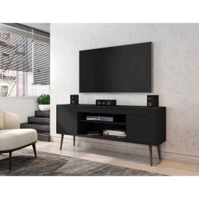 Manhattan Comfort Bradley 62.99 TV Stand Black with 2 Media Shelves and 2 Storage Shelves in Black with Solid Wood Legs