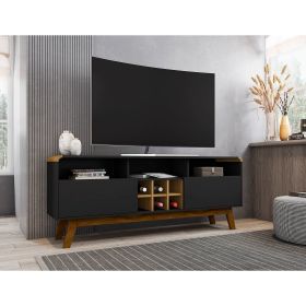 Manhattan Comfort Camberly 62.99 TV Stand with 5 Shelves and Wine Storage in Matte Black and Cinnamon