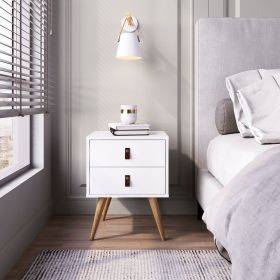 Manhattan Comfort Amber Nightstand with Faux Leather Handles in White