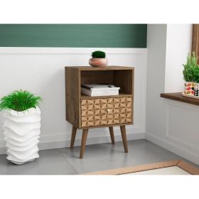Manhattan Comfort Liberty Mid-Century Modern Nightstand 1.0 with 1 Cubby Space and 1 Drawer in Rustic Brown and 3D Brown Prints