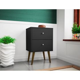 Manhattan Comfort Liberty Mid-Century Modern Nightstand 2.0 with 2 Full Extension Drawers in Black
