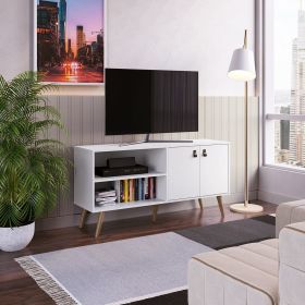 Manhattan Comfort Amber 53.7" TV Stand with Faux Leather Handles in White