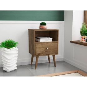 Manhattan Comfort Liberty Mid-Century Modern Nightstand 1.0 with 1 Cubby Space and 1 Drawer in Rustic Brown