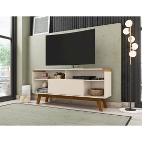 Manhattan Comfort Camberly 53.54 TV Stand with 5 Shelves in Off White and Cinnamon