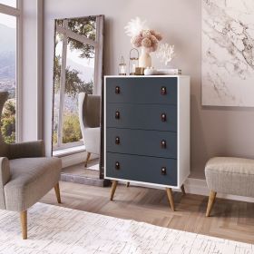 Manhattan Comfort Amber Tall Dresser with Faux Leather Handles in White and Blue