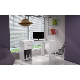Manhattan Comfort Modest Palermo Classic "L" Shaped Desk with 2 Drawers and 1 Cubby in White