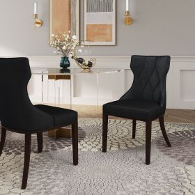 Manhattan Comfort Reine Black and Walnut Velvet Dining Chair (Set of Two)