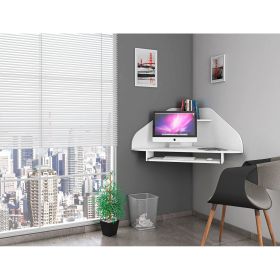 Manhattan Comfort Bradley Floating Corner Desk with Keyboard Shelf in White