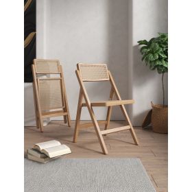 Manhattan Comfort Pullman Folding Dining Chair in Nature Cane- Set of 2