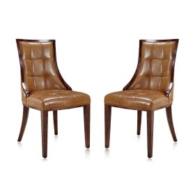 Manhattan Comfort Fifth Avenue Saddle and Walnut Faux Leather Dining Chair (Set of Two)