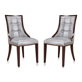 Manhattan Comfort Fifth Avenue Silver and Walnut Faux Leather Dining Chair (Set of Two)
