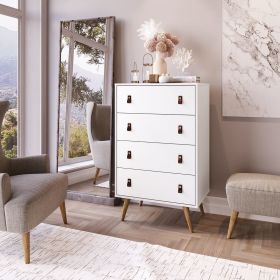 Manhattan Comfort Amber Tall Dresser with Faux Leather Handles in White