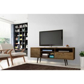 Manhattan Comfort Liberty 70.86" Mid-Century Modern TV Stand with 4 Shelving Spaces and 1 Drawer in Rustic Brown with Solid Wood Legs