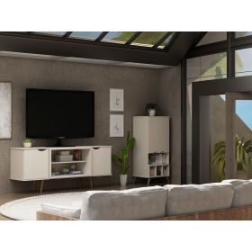 Manhattan Comfort Hampton 62.99 TV Stand with 4 Shelves and Solid Wood Legs in Off White