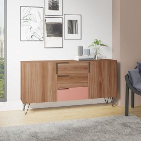 Manhattan Comfort Beekman 62.99 Sideboard with 4 Shelves in Brown and Pink