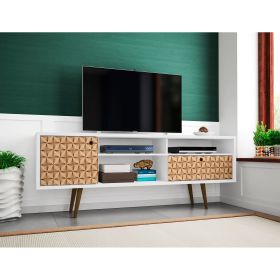 Manhattan Comfort Liberty 70.86" Mid-Century Modern TV Stand with 4 Shelving Spaces and 1 Drawer in White and 3D Brown Prints