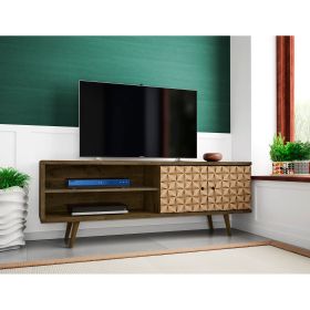 Manhattan Comfort Liberty 62.99" Mid-Century Modern TV Stand with 3 Shelves and 2 Doors in Rustic Brown and 3D Brown Prints