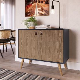 Manhattan Comfort Amber Accent Cabinet with Faux Leather Handles in Blue and Nature
