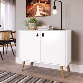 Manhattan Comfort Amber Accent Cabinet with Faux Leather Handles in White