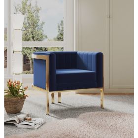 Manhattan Comfort Paramount Royal Blue and Polished Brass Velvet Accent Armchair