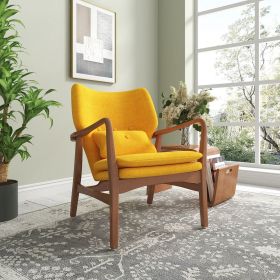 Manhattan Comfort Bradley Yellow and Walnut Linen Weave Accent Chair
